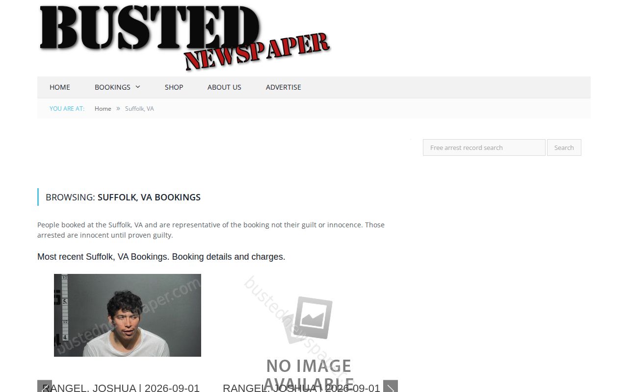 BustedNewspaper Suffolk City nonofficial booking-listing interface