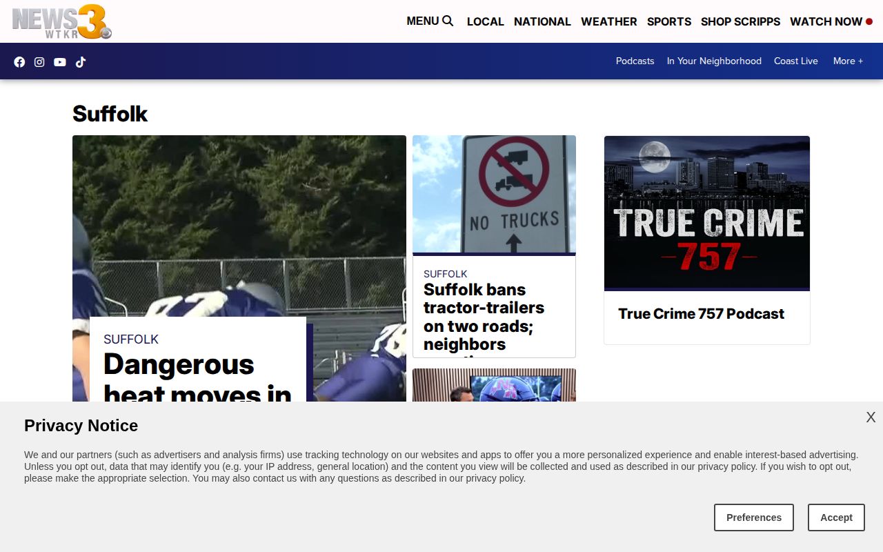 WTKR Suffolk City local crime-news source interface