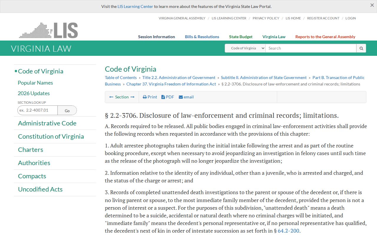 Virginia booking-photo disclosure statute