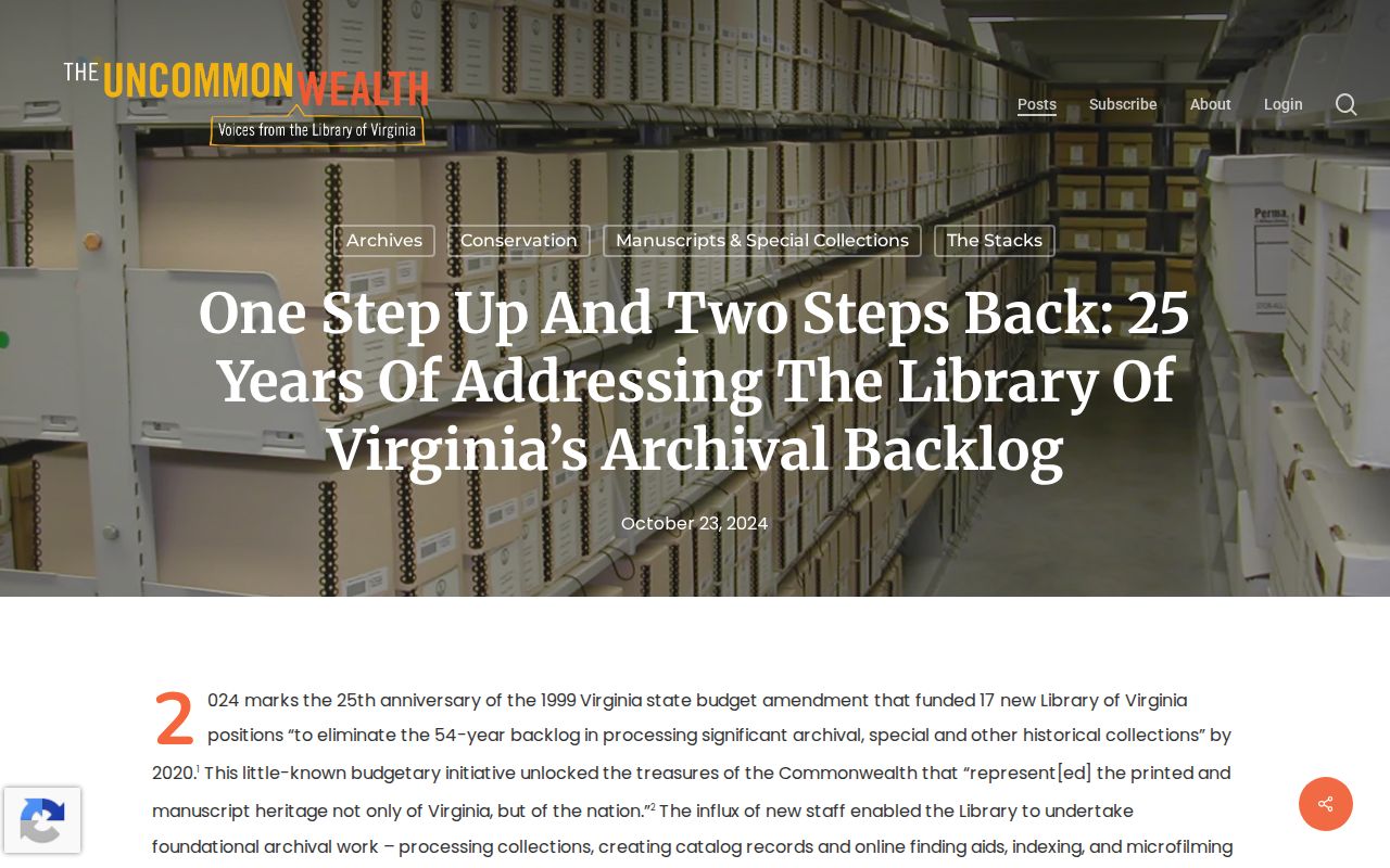 Library of Virginia historical corrections collection overview