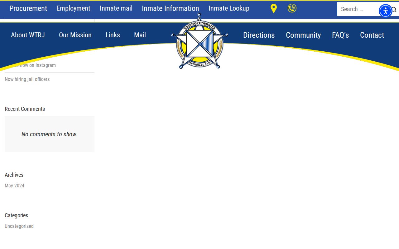 Western Tidewater Regional Jail inmate lookup controls