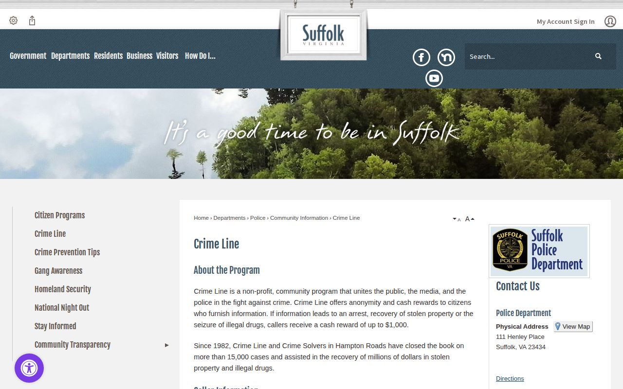 Official Suffolk Crime Line page with anonymous tip contact options